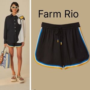 FARM Rio Black Shorts with Blue and Gold Trim Sz S